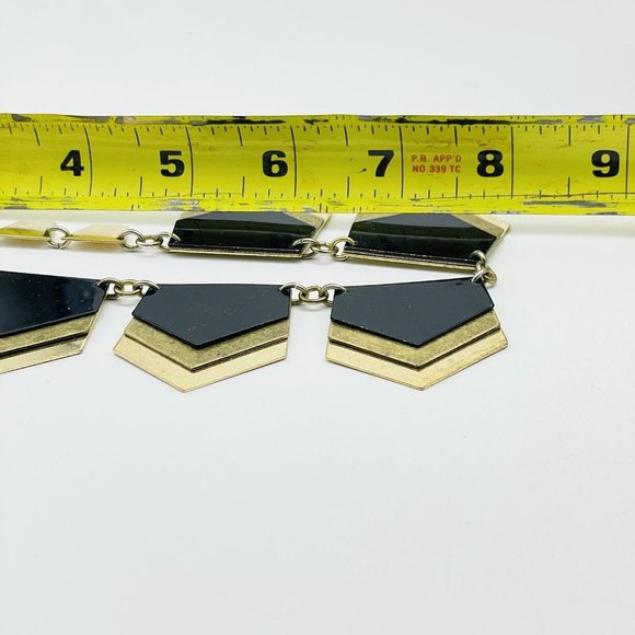 Express Signed Triple Layer Pentagon Panel Necklace Mixed Metal Tones Statement - Picture 7 of 8